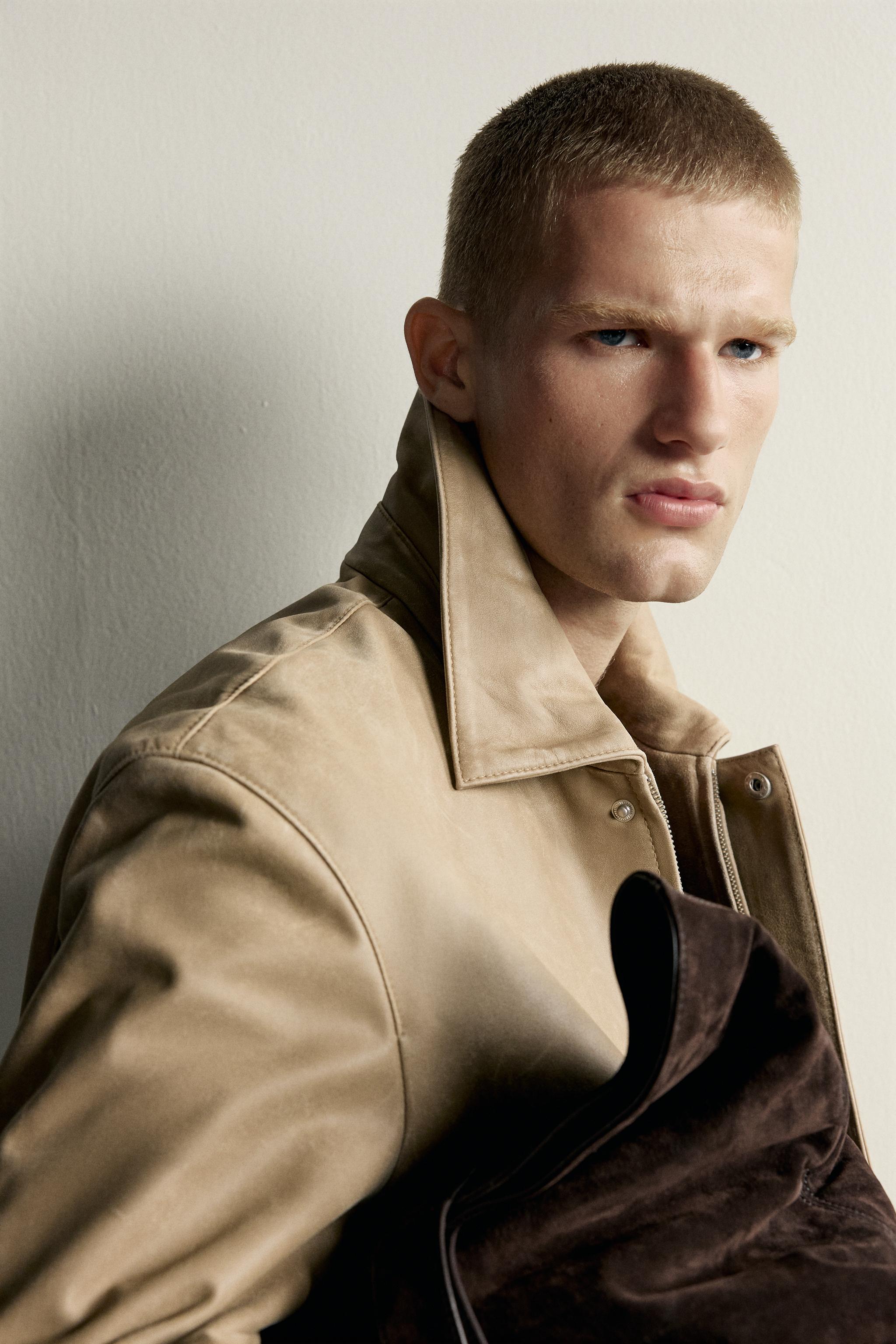 BLOUSON EN CUIR EFFET DÉLAVÉ